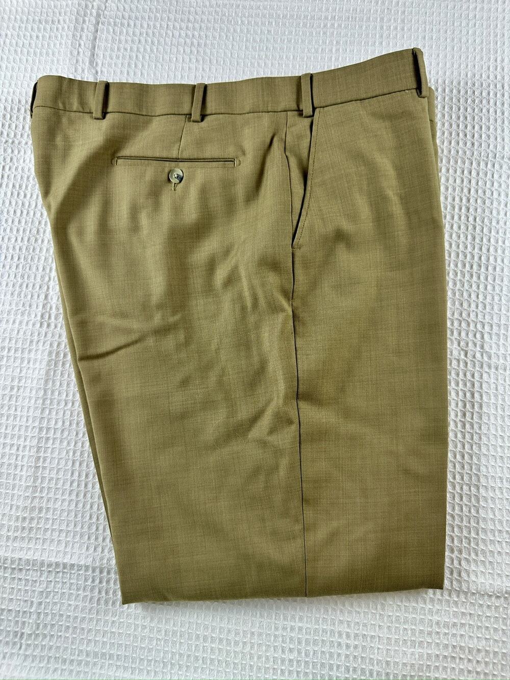 Ballin Classic Comfort EZE Dress Pants Men 42x30 Super 110s Wool Tan Khaki Lux